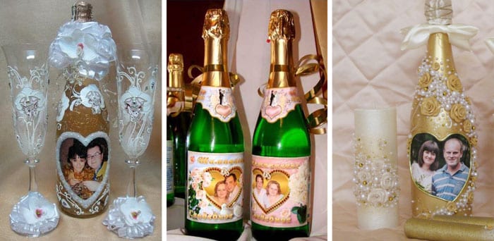 Украшение фотографиями | Как украсить шампанское на свадьбу своими руками