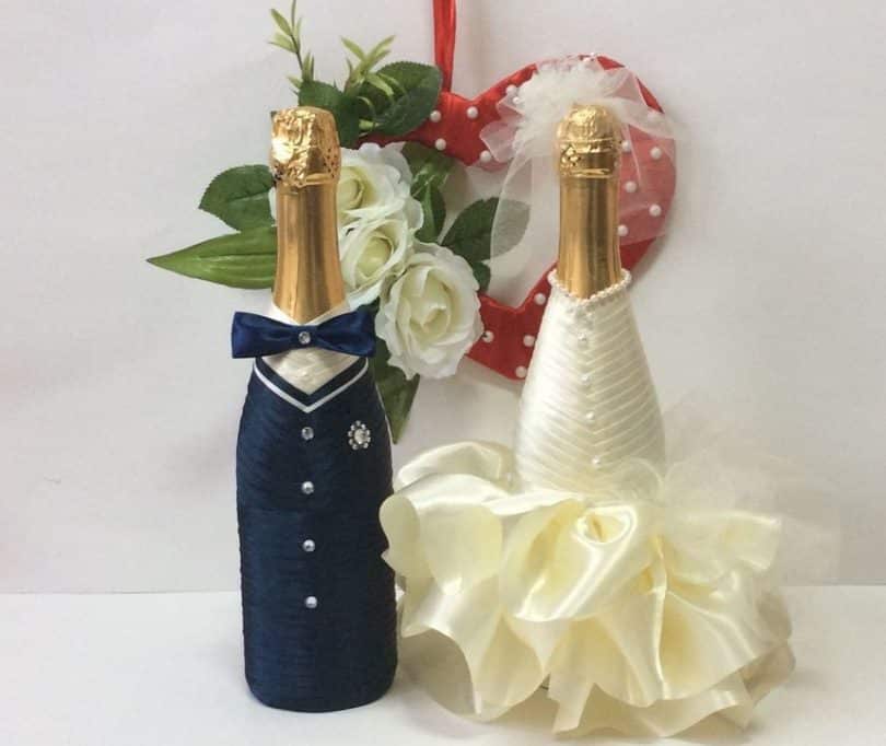 Украшение шампанского лентами | Как украсить шампанское на свадьбу своими руками